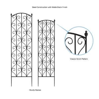 Garden Trellis - Set Of 2 Metal Panels With Decorative Scrolls - Fencing For Climbing Vines, Roses, Potted Plants, And Flowers By Pure Garden (Black) 2 Garden Trellis - Set Of 2 Metal Panels With Decorative Scrolls - Fencing For Climbing Vines, Roses, Potted Plants, And Flowers By Pure Garden (Black) - Image 2