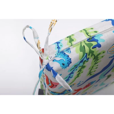 2pc Outdoor/Indoor Squared Corners Seat Cushions Coral Bay Blue - Pillow Perfect 2 2pc Outdoor/Indoor Squared Corners Seat Cushions Coral Bay Blue - Pillow Perfect - Image 2