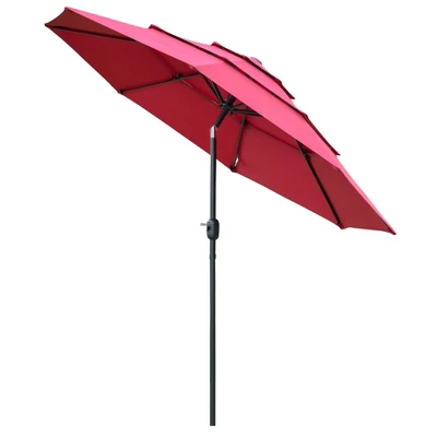 Outsunny 9FT 3 Tiers Patio Umbrella Outdoor Market Umbrella With Crank, Push Button Tilt For Deck, Backyard And Lawn 3 Outsunny 9FT 3 Tiers Patio Umbrella Outdoor Market Umbrella With Crank, Push Button Tilt For Deck, Backyard And Lawn - Image 3