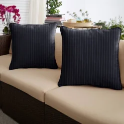 2pk Square Sunbrella Corded Outdoor Throw Pillows Indigo Blue