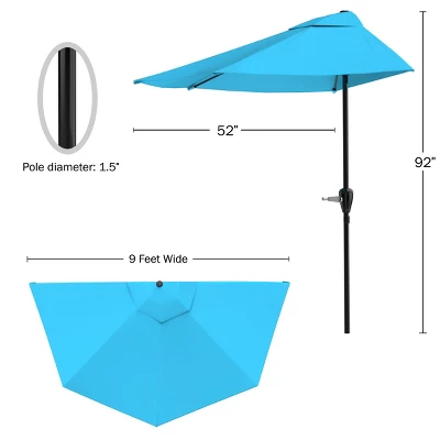 Nature Spring 9' Half-Round Patio Umbrella - Brilliant Blue 3 Nature Spring 9' Half-Round Patio Umbrella - Brilliant Blue - Image 3