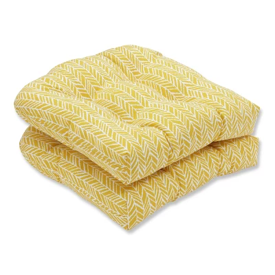 2pk Outdoor/Indoor Herringbone Wicker Seat Cushions - Pillow Perfect 2 2pk Outdoor/Indoor Herringbone Wicker Seat Cushions - Pillow Perfect - Image 2