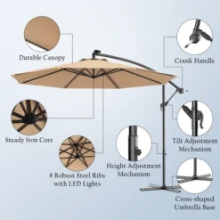 Costway 10' Hanging Solar LED Umbrella Patio Sun Shade Offset Market W/Base Beige -Garden Furniture Store GUEST 81d41698 35bb 4482 ae6b 969cae35df4e