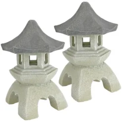 Design Toscano Pagoda Lantern Sculpture: Set Of Two Medium
