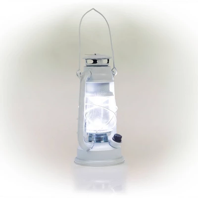 Indoor/Outdoor Hurricane Lantern With LED Lights And Timer Cool White - Alpine Corporation 1 Indoor/Outdoor Hurricane Lantern With LED Lights And Timer Cool White - Alpine Corporation