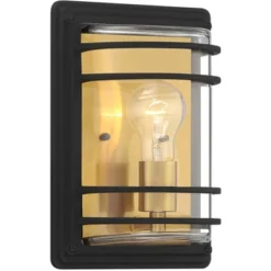 John Timberland Habitat Modern Industrial Outdoor Wall Light Fixture Black Brass 11" Clear Glass For Post Exterior Barn Deck House Porch Yard Patio -Garden Furniture Store GUEST 8bbab640 5c05 4e78 9c22 5835a2211690