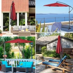 Costway 10' Hanging Umbrella Patio Sun Shade Offset Outdoor Market W/t Cross Base Burgundy -Garden Furniture Store GUEST 8c8a153f 48b3 44dc 9d06 a5076d44b87a