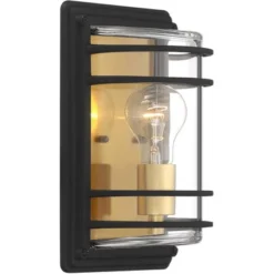 John Timberland Habitat Modern Industrial Outdoor Wall Light Fixture Black Brass 11" Clear Glass For Post Exterior Barn Deck House Porch Yard Patio -Garden Furniture Store GUEST 8f563dc5 09f7 480e 8a87 2c4876c515d2
