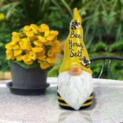 12" Polyresin "Bee Yourself" Indoor/Outdoor Garden Gnome Statue Yellow/Black - Alpine Corporation