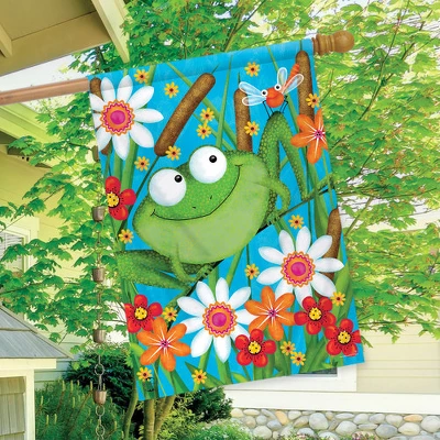 Froggy Fun Summer House Flag Floral 28" X 40" Briarwood Lane 2 Froggy Fun Summer House Flag Floral 28" X 40" Briarwood Lane - Image 2