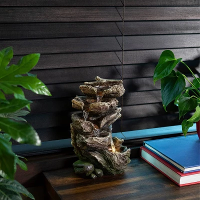 11" Rainforest Five Tier Cascading Fountain With LED Light Gray - Alpine Corporation 1 11" Rainforest Five Tier Cascading Fountain With LED Light Gray - Alpine Corporation