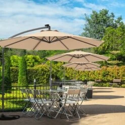 Costway 10' Hanging Solar LED Umbrella Patio Sun Shade Offset Market W/Base Beige -Garden Furniture Store GUEST 9567f960 fb96 4c83 b690 240949742b7d
