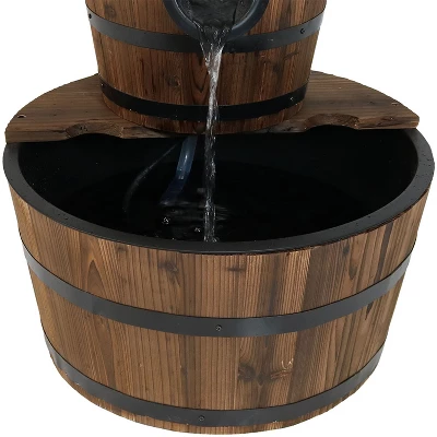Sunnydaze Decor Sunnydaze 23"H Electric Fir Wood 2-Tier Farmhouse Barrel With Metal Decorative Hand Pump Outdoor Water Fountain 4 Sunnydaze Decor Sunnydaze 23"H Electric Fir Wood 2-Tier Farmhouse Barrel With Metal Decorative Hand Pump Outdoor Water Fountain - Image 4