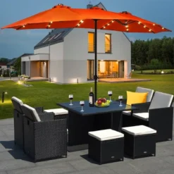 Costway 15Ft Patio Double-Sided Solar LED Market Umbrella Crank Base BeigeTanOrangeBurgundy -Garden Furniture Store GUEST 98969f5e 23e7 4646 8a8a 8869ef453f6b