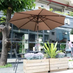 Nature Spring Patio Umbrella With LED Lights, 5-Position Vertical Tilt, 9' - Brown -Garden Furniture Store GUEST 9a844d2d 34a2 48c6 94db 80adca487322