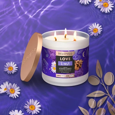 Beloved Love & Rest Jojoba, Cedarwood & Chamomile 3-Wick Vegan Candle - 15oz 4 Beloved Love & Rest Jojoba, Cedarwood & Chamomile 3-Wick Vegan Candle - 15oz - Image 4