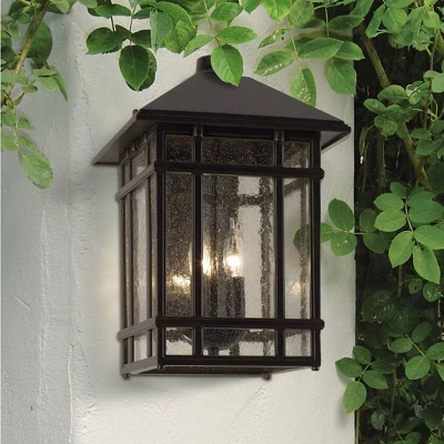 Kathy Ireland Sierra Craftsman Mission Outdoor Wall Light Fixture Rubbed Bronze 15" High Frosted Seeded Glass Panels For Post Exterior Barn Deck House 1 Kathy Ireland Sierra Craftsman Mission Outdoor Wall Light Fixture Rubbed Bronze 15" High Frosted Seeded Glass Panels For Post Exterior Barn Deck House