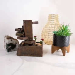 11" Resin Tiered Stone Eternity Tabletop Fountain Brown - Alpine Corporation -Garden Furniture Store GUEST a086506d dab9 4515 8bb2 d5df469f2f1f