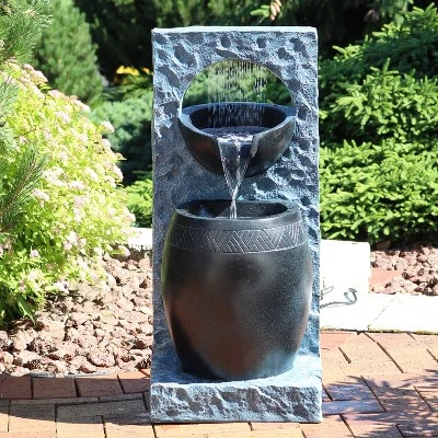 Sunnydaze Decor Sunnydaze Peaceful Rain Electric Outdoor Water Fountain - 31.75" H - Gray And Black 1 Sunnydaze Decor Sunnydaze Peaceful Rain Electric Outdoor Water Fountain - 31.75" H - Gray And Black
