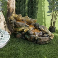 19" River Rocks And Logs Fountain With LED Lights Gray/Cool White - Alpine Corporation
