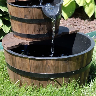 Sunnydaze Decor Sunnydaze 23"H Electric Fir Wood 2-Tier Farmhouse Barrel With Metal Decorative Hand Pump Outdoor Water Fountain 5 Sunnydaze Decor Sunnydaze 23"H Electric Fir Wood 2-Tier Farmhouse Barrel With Metal Decorative Hand Pump Outdoor Water Fountain - Image 5