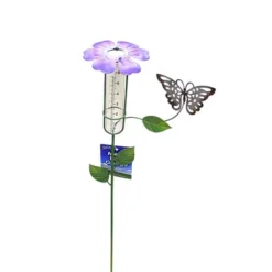 Home & Garden 20.0" Flower Top Rain Guage Purple Yard Decor Stake Gold Crest Distributing - Decorative Garden Stakes