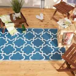 DII Design Imports Indoor Outdoor 3 X 6 Foot Reversible Lattice Woven Rectangular Runner Rug For Decks, Patios, Living Rooms, And Kitchens, Blue -Garden Furniture Store GUEST aa584401 2bf3 441e bec4 bb32bac58dd8