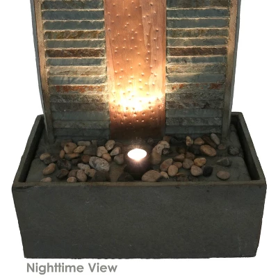 Sunnydaze Decor Sunnydaze 48"H Electric Natural Slate With Copper Accents Rippled Column Outdoor Water Fountain With LED Spotlight 6 Sunnydaze Decor Sunnydaze 48"H Electric Natural Slate With Copper Accents Rippled Column Outdoor Water Fountain With LED Spotlight - Image 6