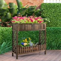 Costway 2-Tier Wood Raised Garden Bed Elevated Planter Box For Vegetable, Fruit, Herb