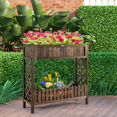 Costway 2-Tier Wood Raised Garden Bed Elevated Planter Box For Vegetable, Fruit, Herb 1 Costway 2-Tier Wood Raised Garden Bed Elevated Planter Box For Vegetable, Fruit, Herb