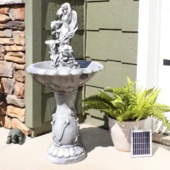 Sunnydaze Decor Sunnydaze Outdoor Polyresin Fairy Flower Solar Powered Water Fountain Feature With Battery Backup - 42"