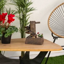 11" Resin Tiered Stone Eternity Tabletop Fountain Brown - Alpine Corporation