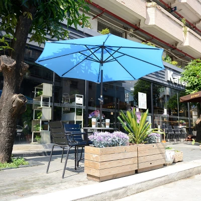 9-Foot Patio Umbrella - Deck Shade With Solar Powered LED Lights, Push Button Tilt, And Fade Resistant, UV Protection Canopy By Villacera (Blue) 6 9-Foot Patio Umbrella - Deck Shade With Solar Powered LED Lights, Push Button Tilt, And Fade Resistant, UV Protection Canopy By Villacera (Blue) - Image 6