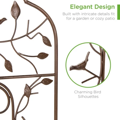 Best Choice Products 60x15in Iron Arched Garden Trellis Fence Panel W/ Branches, Birds For Climbing Plants - Bronze 1 Best Choice Products 60x15in Iron Arched Garden Trellis Fence Panel W/ Branches, Birds For Climbing Plants - Bronze