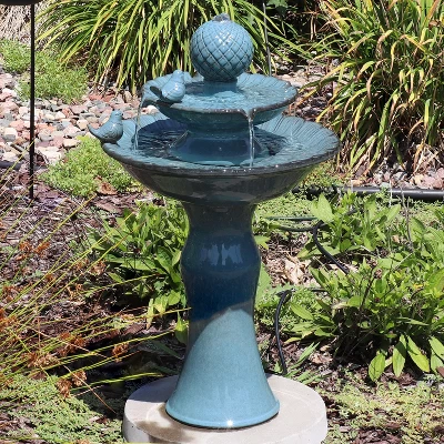 Sunnydaze Decor Sunnydaze 27"H Electric Green Ceramic 2-Tier Resting Birds Outdoor Water Fountain 1 Sunnydaze Decor Sunnydaze 27"H Electric Green Ceramic 2-Tier Resting Birds Outdoor Water Fountain