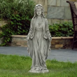 LuxenHome 30.5" H Virgin Mary Indoor Outdoor Statue Garden Statues, Gray Or Ivory -Garden Furniture Store GUEST bd557843 8f00 430a 949b e5ee18fd61ec