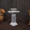 Sunnydaze Decor Sunnydaze 26"H Electric Resin 2-Tier Outdoor Square Bird Bath Water Fountain With LED Lights
