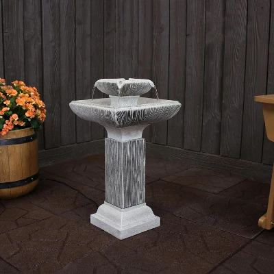 Sunnydaze Decor Sunnydaze 26"H Electric Resin 2-Tier Outdoor Square Bird Bath Water Fountain With LED Lights 1 Sunnydaze Decor Sunnydaze 26"H Electric Resin 2-Tier Outdoor Square Bird Bath Water Fountain With LED Lights