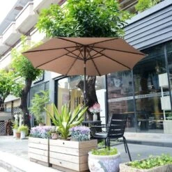 Nature Spring Patio Umbrella With LED Lights, 5-Position Vertical Tilt, 9' - Brown -Garden Furniture Store GUEST c4a60087 8f0d 477b 8e67 957a1ab8e78f