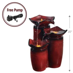 Teamson Home Outdoor 3-Tier Glazed Pot Floor Fountain With LED Lights, Red -Garden Furniture Store GUEST c586b48a 597f 4ef2 88d0 a6ebc56945bd