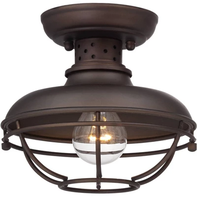 Franklin Iron Works Park Rustic Semi Flush Mount Outdoor Ceiling Light Bronze Caged 7 1/2" For Post Exterior Barn Deck House Porch Yard Patio Home 4 Franklin Iron Works Park Rustic Semi Flush Mount Outdoor Ceiling Light Bronze Caged 7 1/2" For Post Exterior Barn Deck House Porch Yard Patio Home - Image 4