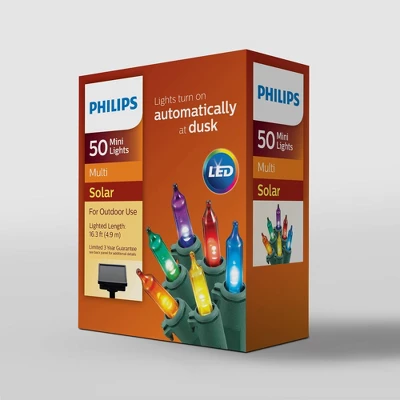 Philips 50ct Smooth LED Solar Mini String Lights Multicolor With Green Wire 1 Philips 50ct Smooth LED Solar Mini String Lights Multicolor With Green Wire
