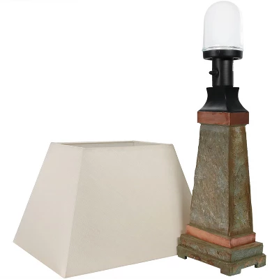 Sunnydaze Decor Sunnydaze Contemporary Natural Slate With Copper Trim And Fabric Cream Shade Accent Indoor/Outdoor Weather-Resistant Table Lamp 4 Sunnydaze Decor Sunnydaze Contemporary Natural Slate With Copper Trim And Fabric Cream Shade Accent Indoor/Outdoor Weather-Resistant Table Lamp - Image 4