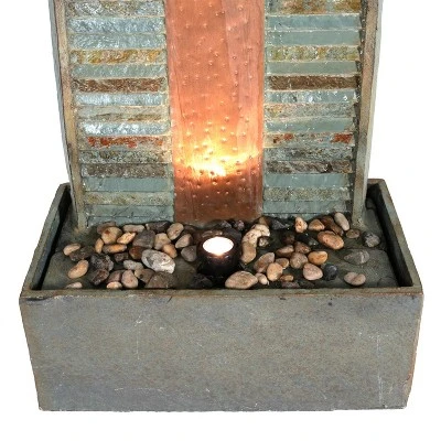Sunnydaze Decor Sunnydaze 48"H Electric Natural Slate With Copper Accents Rippled Column Outdoor Water Fountain With LED Spotlight 3 Sunnydaze Decor Sunnydaze 48"H Electric Natural Slate With Copper Accents Rippled Column Outdoor Water Fountain With LED Spotlight - Image 3