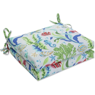 2pc Outdoor/Indoor Squared Corners Seat Cushions Coral Bay Blue - Pillow Perfect 5 2pc Outdoor/Indoor Squared Corners Seat Cushions Coral Bay Blue - Pillow Perfect - Image 5