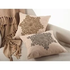 18"x18" Snowflake Design Beaded Pillow Down Filled Throw Pillow Bronze - Saro Lifestyle