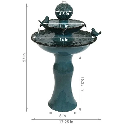 Sunnydaze Decor Sunnydaze 27"H Electric Green Ceramic 2-Tier Resting Birds Outdoor Water Fountain 9 Sunnydaze Decor Sunnydaze 27"H Electric Green Ceramic 2-Tier Resting Birds Outdoor Water Fountain - Image 9