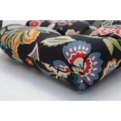 Set Of 2 Outdoor/Indoor Reversible Chair Pads Telfair Midnight Black - Pillow Perfect