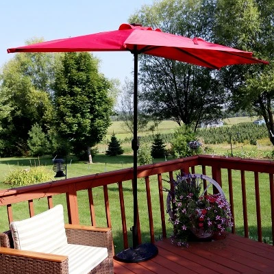 Sunnydaze Decor Sunnydaze Solar Outdoor Half Patio Umbrella With LED Lights And Crank - 9' 2 Sunnydaze Decor Sunnydaze Solar Outdoor Half Patio Umbrella With LED Lights And Crank - 9' - Image 2