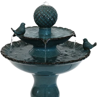 Sunnydaze Decor Sunnydaze 27"H Electric Green Ceramic 2-Tier Resting Birds Outdoor Water Fountain 2 Sunnydaze Decor Sunnydaze 27"H Electric Green Ceramic 2-Tier Resting Birds Outdoor Water Fountain - Image 2